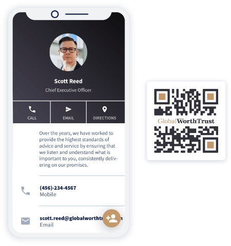 An example vCard Plus QR Code landing page that displays detailed contact info
